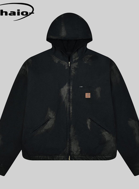 Grailz ProjectGR 23ss 泥染做旧工装夹克 连帽拉链外套vibe风韩