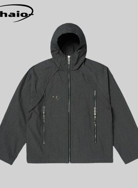 Thug Club 24fw 金属尼龙机能冲锋衣夹克外套背后星月刺绣连帽