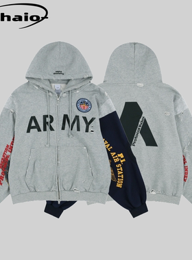 Protocol Index 25fw 多元素撞色拼接做旧拉链帽衫外套 ProjectGR