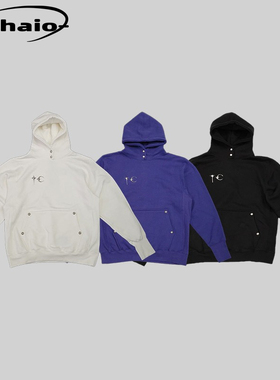 Thug Club 23fw 经典金属徽标基础款排扣帽衫纯色休闲连帽卫衣韩