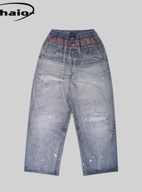 Grailz ProjectGR 24fw 数码打印三腰拼接牛仔卫裤Baggy休闲长裤