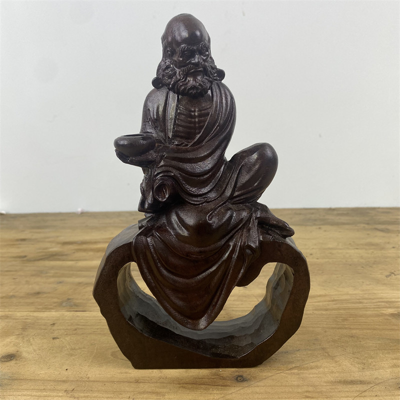 天然沉香木雕刻达摩悟禅木摆件家居办公禅意茶宠工艺品创意装饰品
