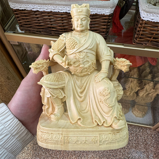 桧木雕刻三眼马王爷华光大帝摆件家居供奉实木质神像装饰品工艺品