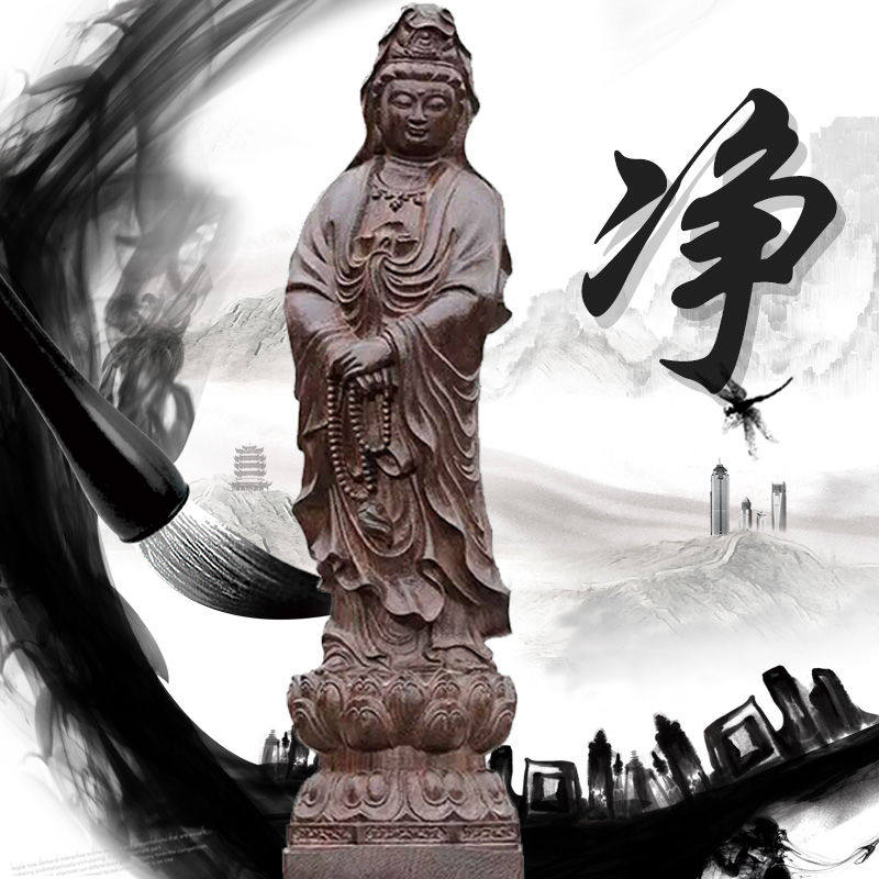 天然沉香木雕刻念珠观音佛像实木质站立供奉礼拜佛像红木客厅摆件