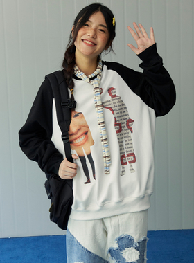 PROS BY CH笑脸加绒卫衣男秋冬季插肩袖情侣古着vintage圆领上衣