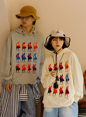 PROS BY CH国潮设计脂肪燃烧舞者连帽卫衣印花潮牌情侣装套头帽衫