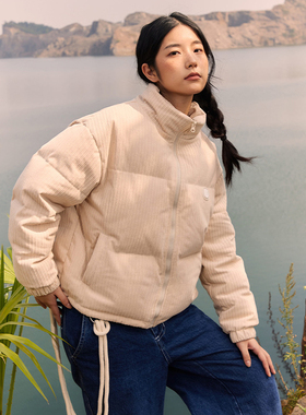 PROS BY CH子母条灯芯绒短款羽绒服男秋冬保暖90白鸭绒情侣面包服