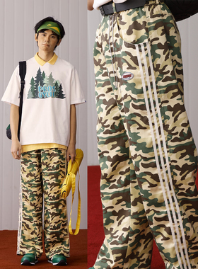 PROS BY CH迷彩洗水侧贴条复古vintage户外情侣运动裤休闲裤男