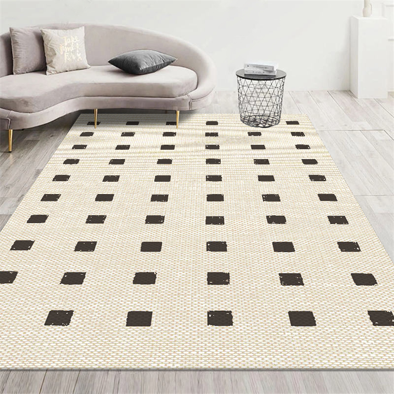 客厅床边棋盘格地毯易打理