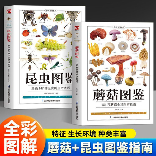 全两册昆虫图鉴蘑菇图鉴 详解昆虫菌类 自然科普读物野外识别参考 收录数百种常见物种 详解外形习性、可食与毒菇区分