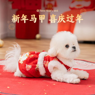 小狗狗衣服雪尼尔刺绣牵引连衣裙马尔济斯小型幼犬秋冬季 宠物唐装