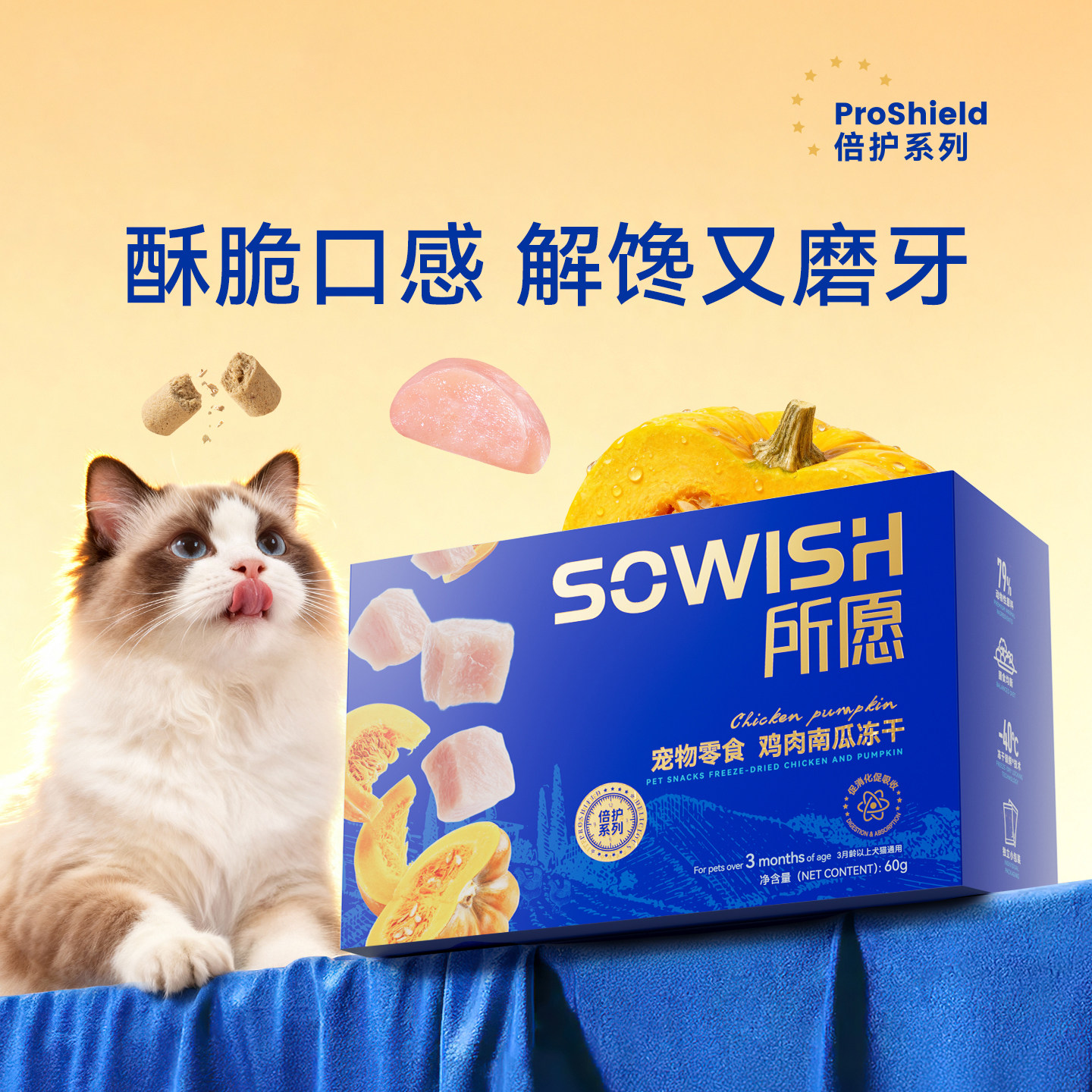 宠物小猫咪冻干鸡肉南瓜补充膳食纤维增肥发腮主食伴侣宠物猫零食