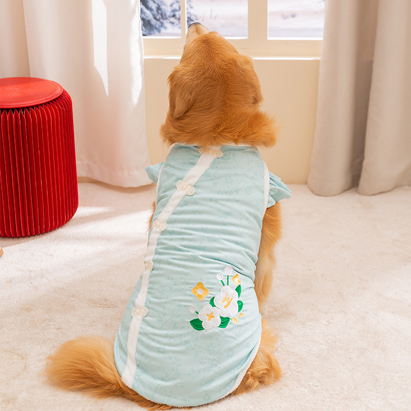 小清新中式飞袖汉服马甲两脚中型大型犬金毛秋冬棉衣宠物狗狗衣服