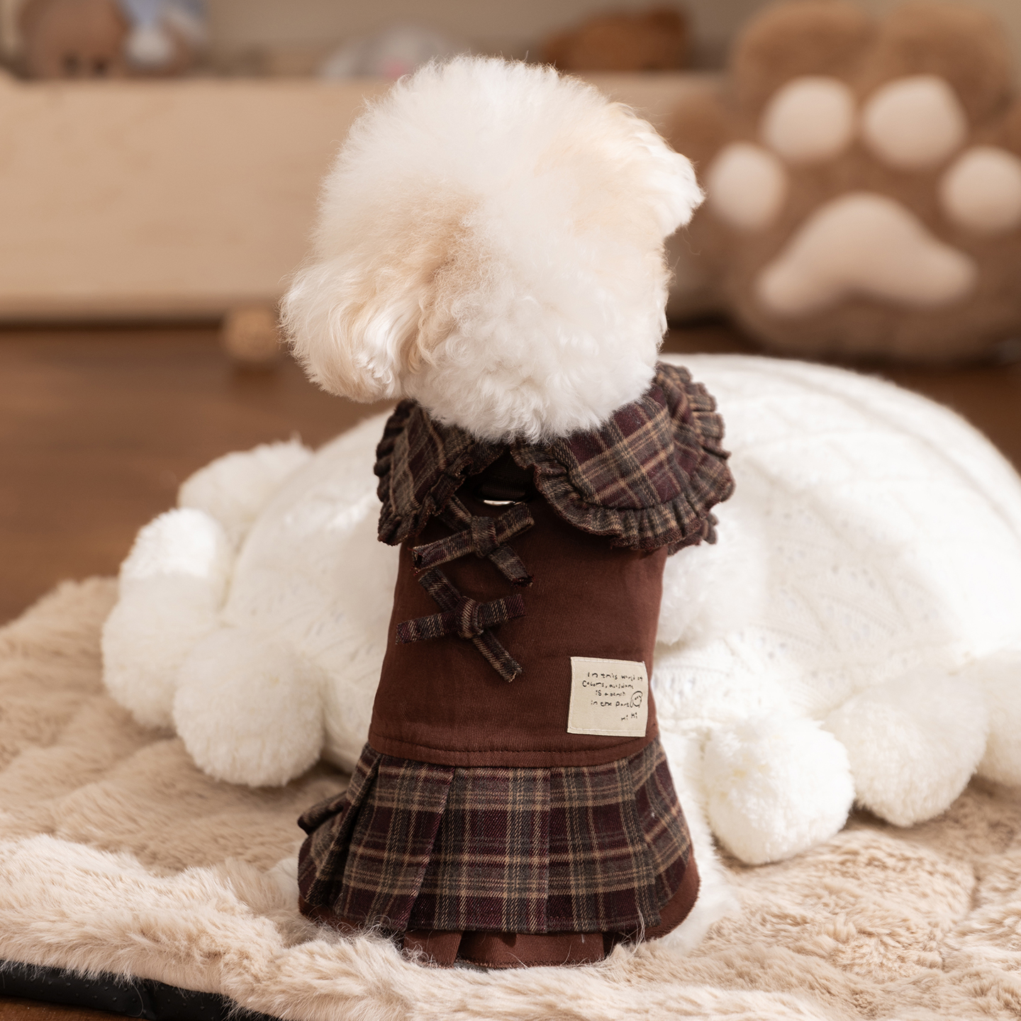 小狗狗衣服美拉德格纹情侣装比熊博美小型幼犬秋冬季薄绒宠物服装