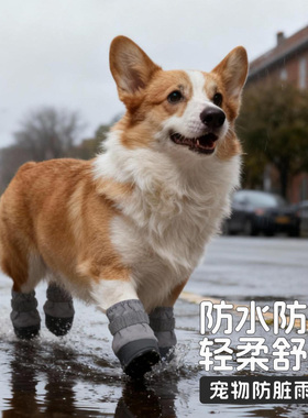 宠物灰色简约便携雨鞋小型犬比熊泰迪柯基四季外出防水鞋子狗狗鞋