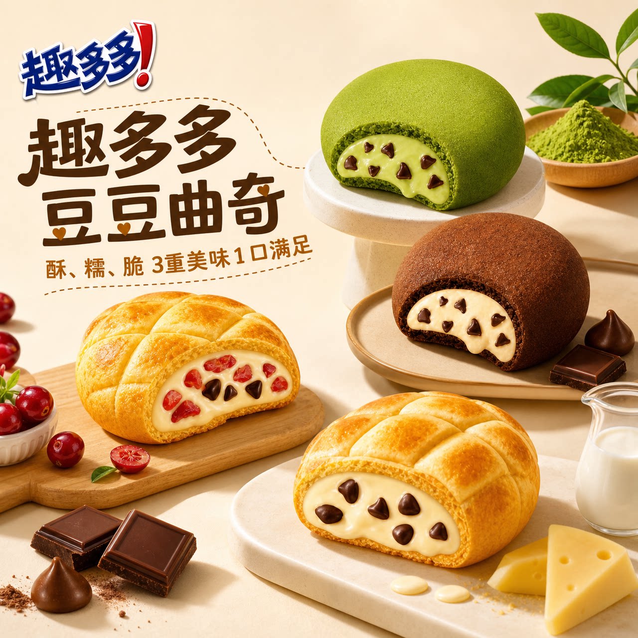 趣多多豆豆曲奇软曲奇夹心饼干巧克力味办公室下午茶点心休闲零食