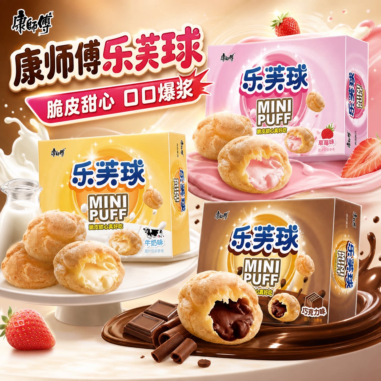 康师傅乐芙球50g泡芙夹馅巧克力味夹心饼干儿童解馋零食休闲食品