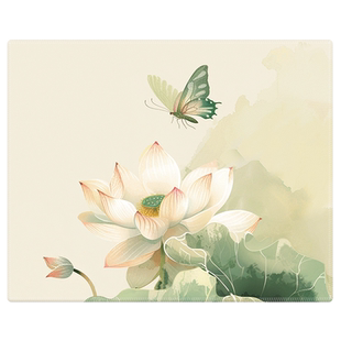 国画荷花鼠标垫小号锁边便携女办公桌垫软垫复古莲花水墨画滑鼠垫