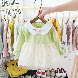 3岁小童裙子 儿童洋气假两件卡通娃娃裙1 女童连衣裙春装 2020新款