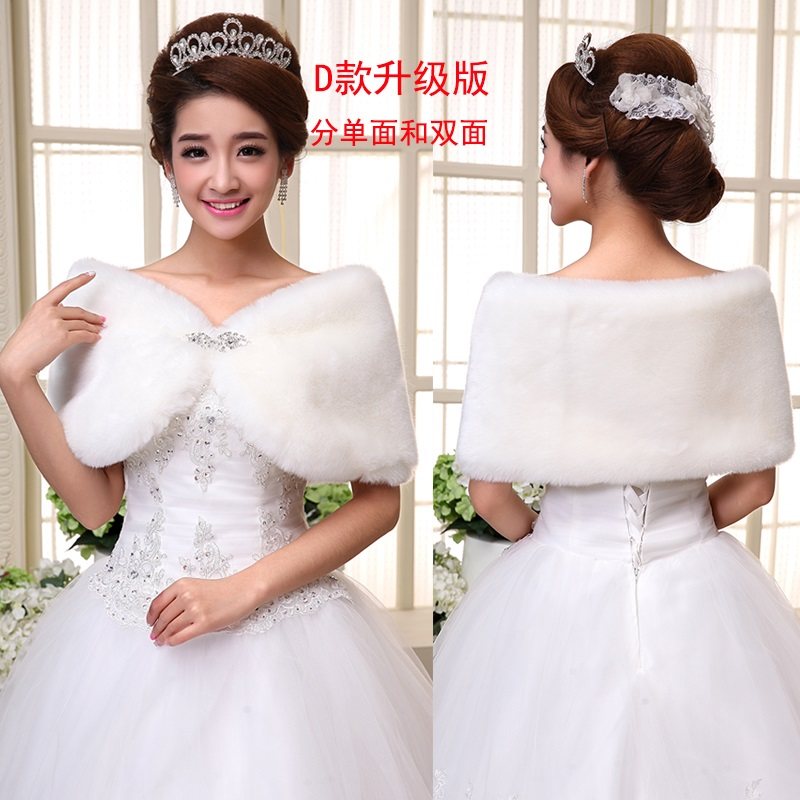 大红色主婚晚会礼仪晚礼服柔软长袖披风白色毛毛披肩大号经典女伴