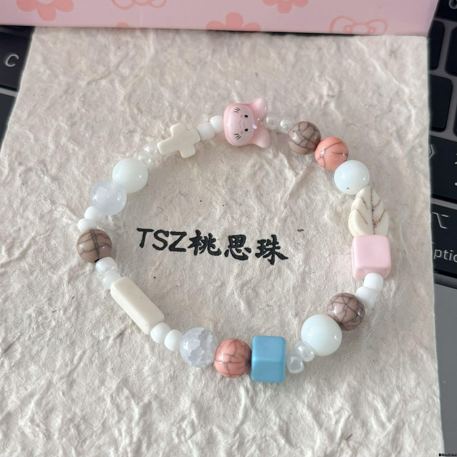 小清新甜美饼干猫咪手链女彩色串珠小众中式气质百搭设计手串手饰