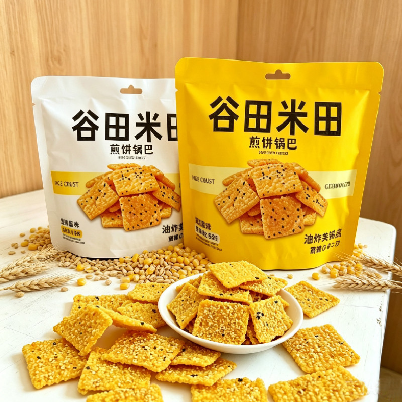 谷田米田麻辣煎饼锅巴河南商丘小米玉米香脆解馋休闲追剧零食包装