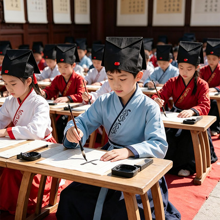 男童汉服国学服古装中国风小学生开笔礼三字经书童演出服中秋节
