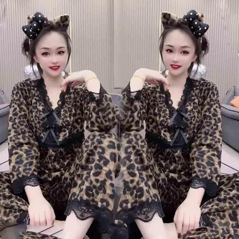 性感Ｖ领蕾丝花边豹纹睡衣女网红爆款秋冬加厚德绒保暖家居服套装,女士内衣/男士内衣/家居服,睡衣/家居服套装,淘宝优惠券,粉丝福利购,淘宝优惠卷