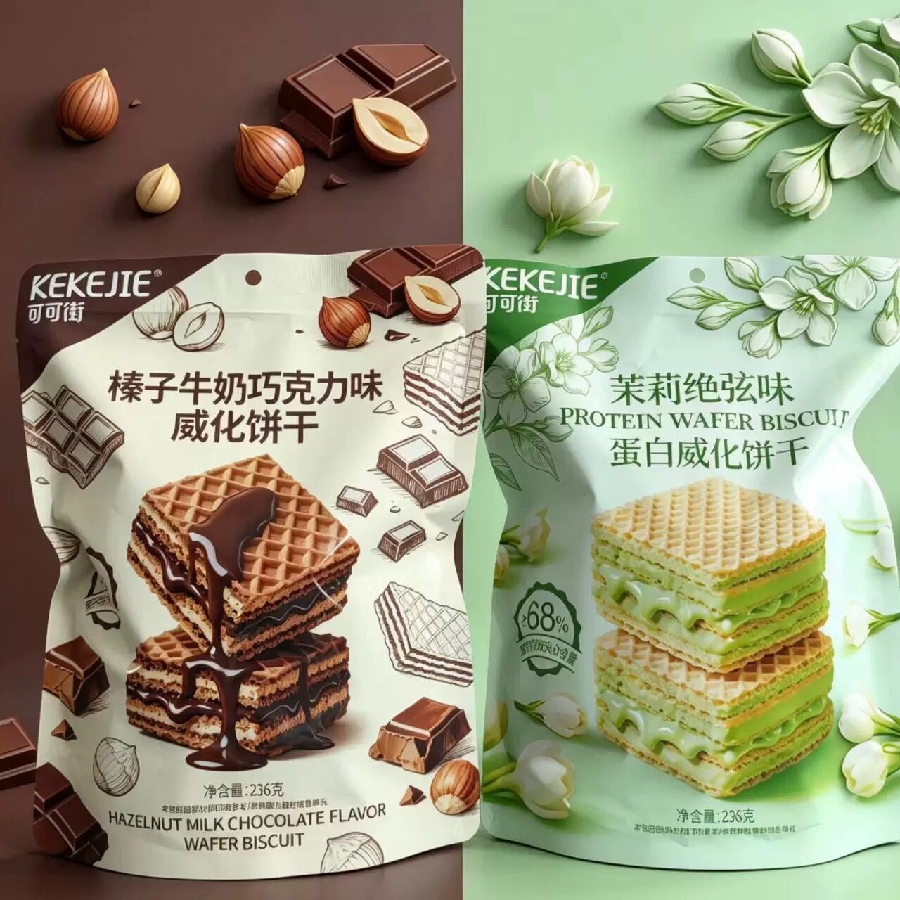 可可街威化饼干茉莉绝弦味榛子牛奶巧克力味休闲办公解馋儿童零食