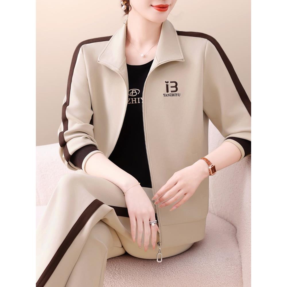 迈耐克斯运动套装女春秋季2025新款宽松洋气质妈妈立领卫衣休闲服