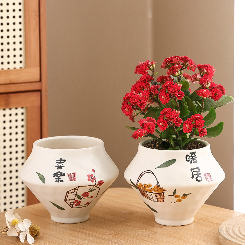 陶瓷花盆中式手绘奶油风蝴蝶兰盆