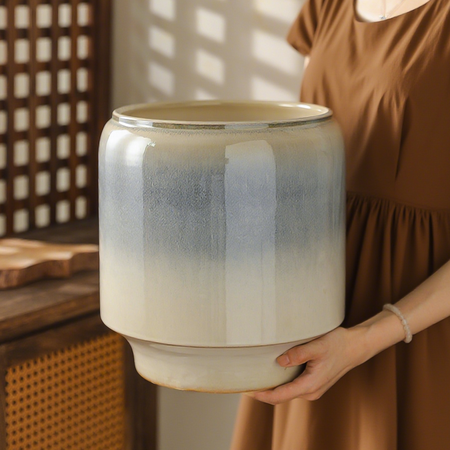 陶瓷花盆现代中式家用客厅大口径