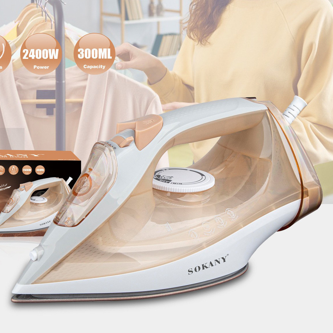 跨境电熨斗家用300ML蒸汽熨斗强劲喷雾熨斗STEAM IRON 110V美规欧