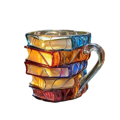 跨境新款Painted Book Mug彩绘书杯3D彩绘酒吧独特书籍堆叠咖啡杯
