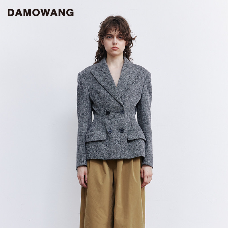 DAMO WANG2024秋冬新款意大利进口绵羊毛粗纺面料沙漏型女式西装