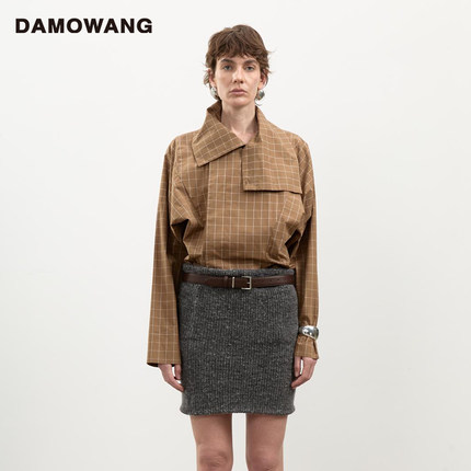 DAMOWANG 2025秋冬新款纯棉不规则收腰衬衫复古百搭时尚上衣女