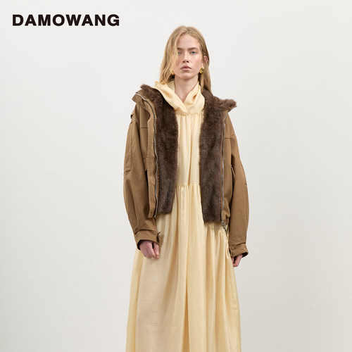 DAMOWANG 2025秋冬新款酷飒毛领工装纯棉短夹克复古时尚耐磨外套