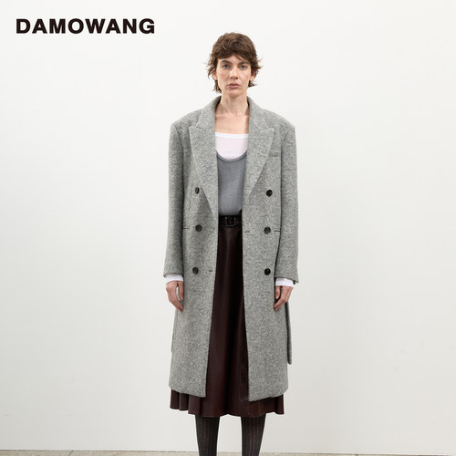 DAMOWANG 2025秋冬新款宽肩直身西装式雪花大衣简约大气耐看风衣