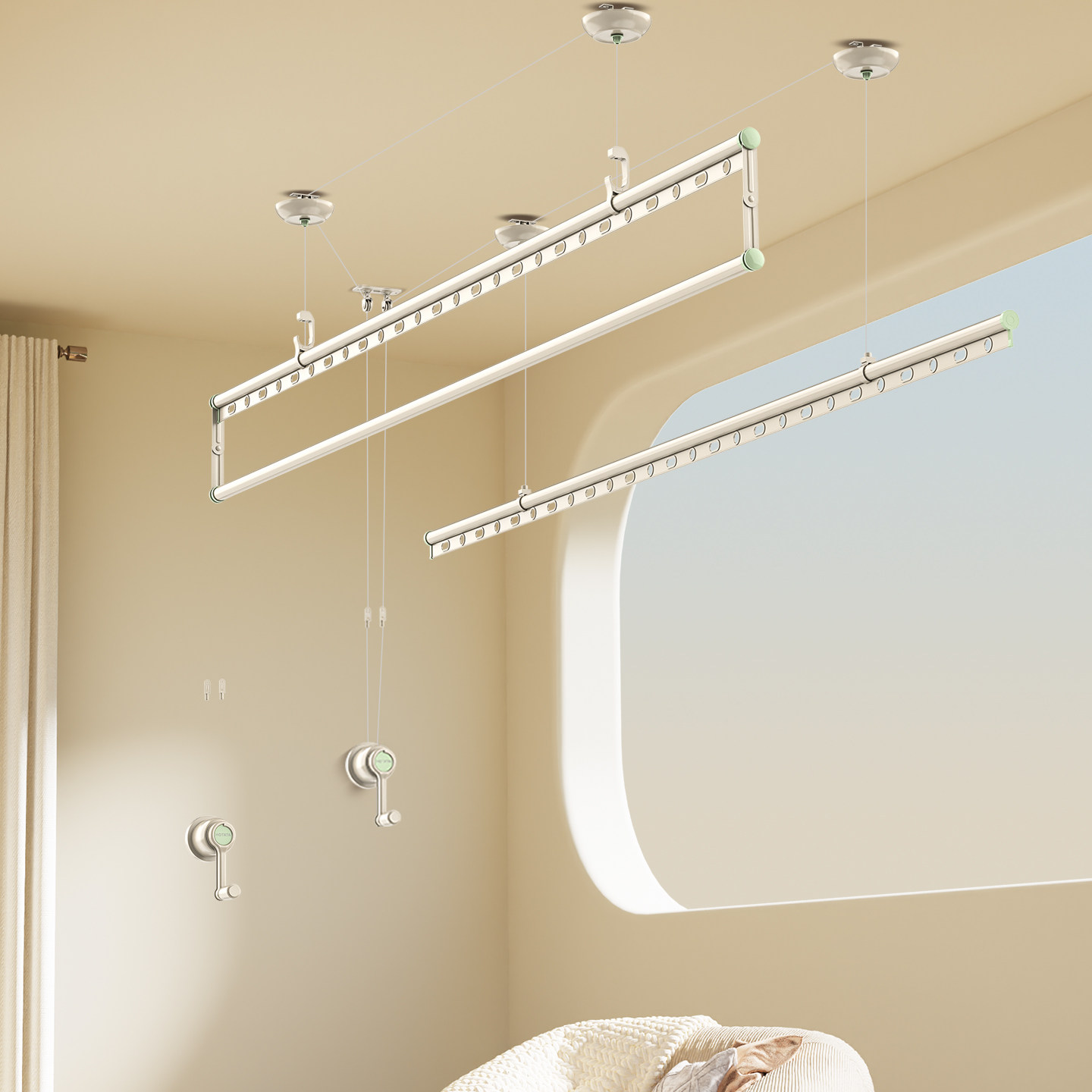 好太太双杆大晒量手摇晾衣架