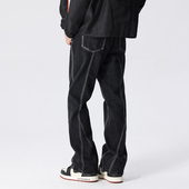 新因素美式 微喇宽松休闲设计潮牌vibe长裤 高街黑色复古牛仔裤 男款