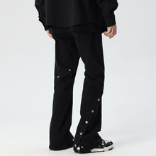 PilotDragon黑色阔腿微喇牛仔裤男美式高街直筒排扣黑色vibe裤子