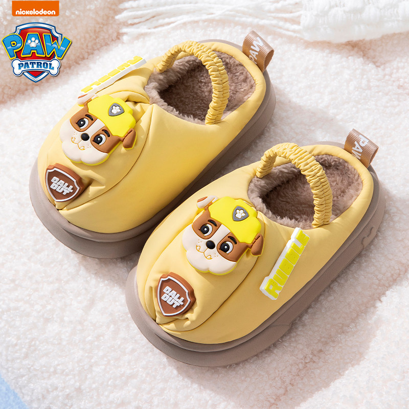 汪汪队男孩棉拖鞋冬新款室内儿童后跟带棉鞋女童卡通防滑防水毛拖
