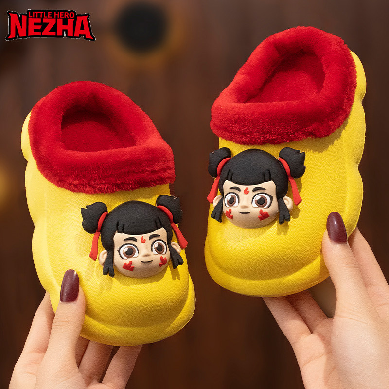 哪吒儿童棉拖鞋女宝宝2025新款防滑小童居家保暖加绒加厚防污棉鞋