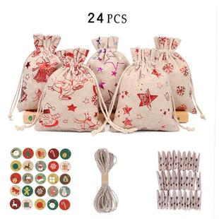 linen Christmas gold cotton stamping with and bags gift