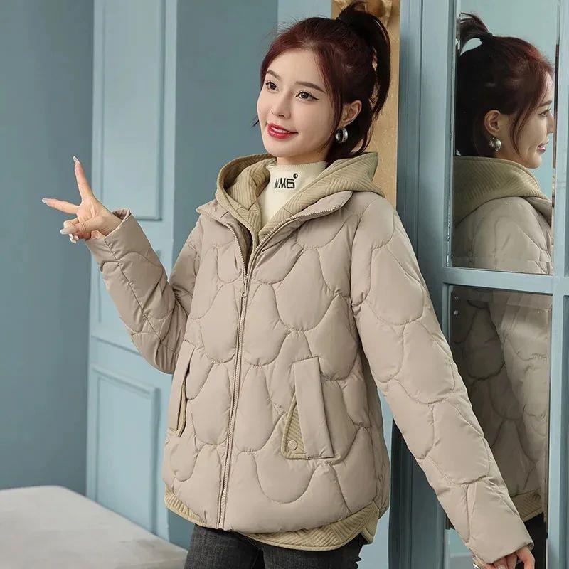 Hooded Parka Fake Two-Piece Down Cotton Clothes Women's New
