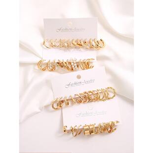 Gold Color Vintage Hoop Earrings Set for Women Boho Metal Ci