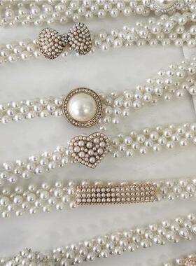 Elastic pearl belt versatile pearl fashion Rhinestone Belt w