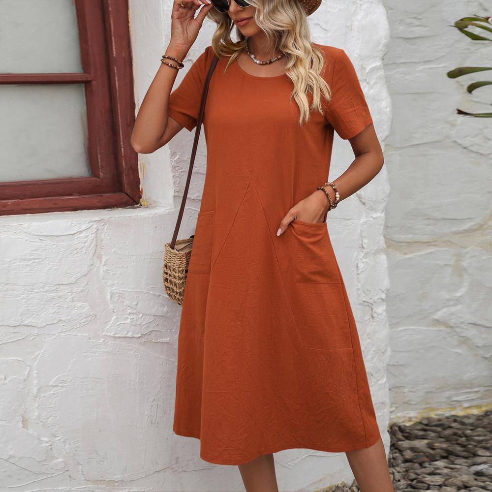 Contracted relaxed round collar short sleeve dress简约连衣裙