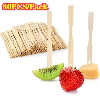 80PCS/Bag Disposable Wooden Fruit Forks Dessert Cakes Fruit