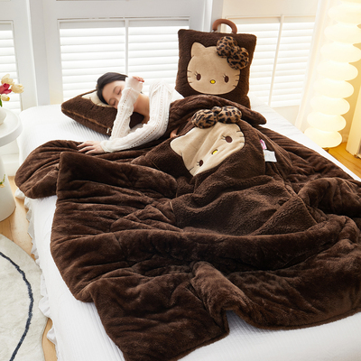 三丽鸥正版KT猫  加厚北极绒抱枕被子两用车用午睡靠枕毯子二合一